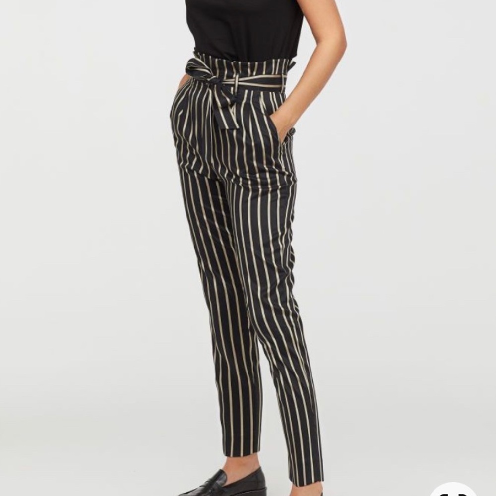 H&M Gold & Black Stripe Paperbag Pants - Size 10
